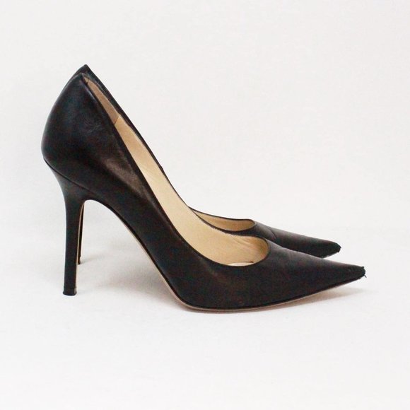 JIMMY CHOO #38051 London Black Leather Heels (US 5.5 EU 35.5) - Picture 3 of 8